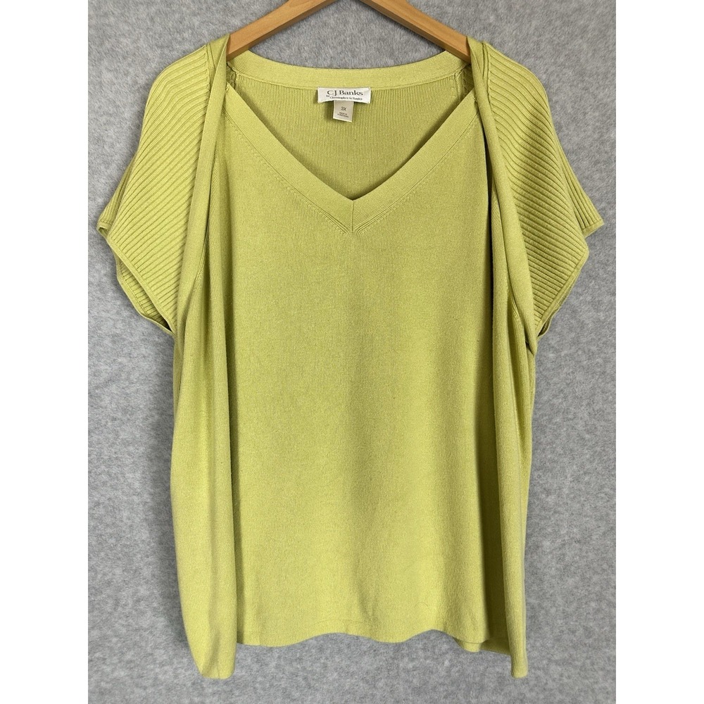 CJ Banks Women's 3X V-Neck Short Sleeve Knit Sweater Top Ribbed Sleeve Classic